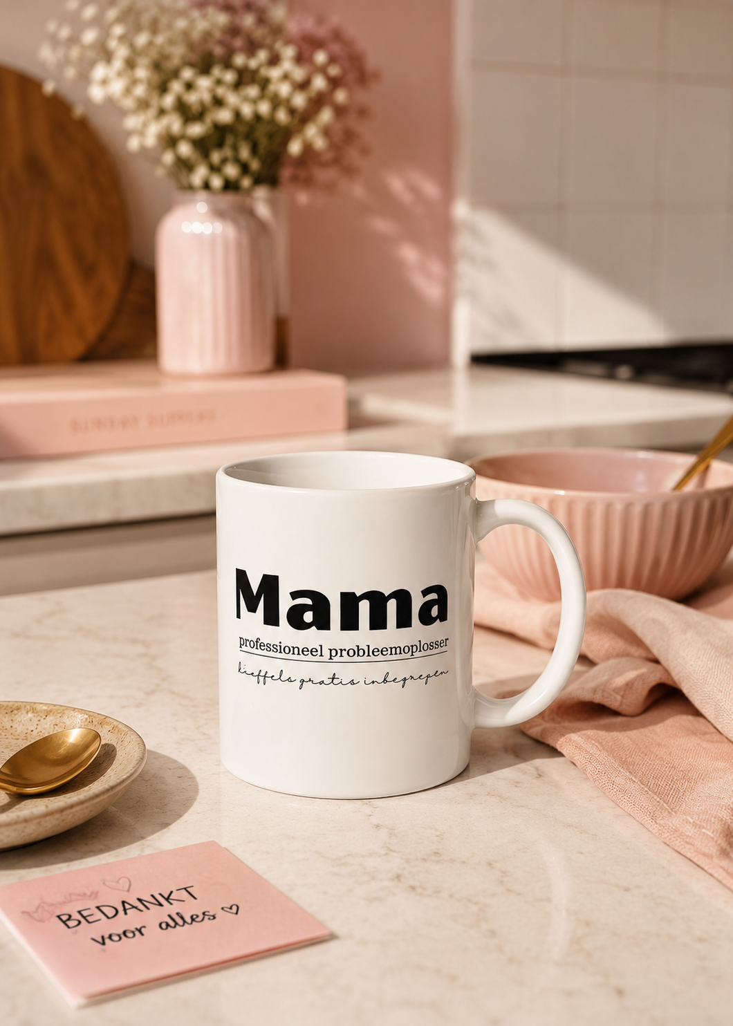 Grappige mok "Mama: professioneel probleemoplosser" — cadeau voor mama